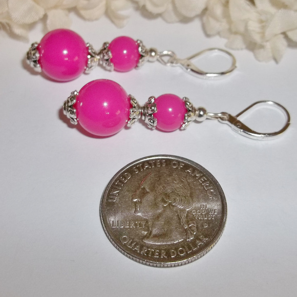 Earrings Pink & Silver Dangle Beaded Set NWT 4695 - Picture 5 of 8
